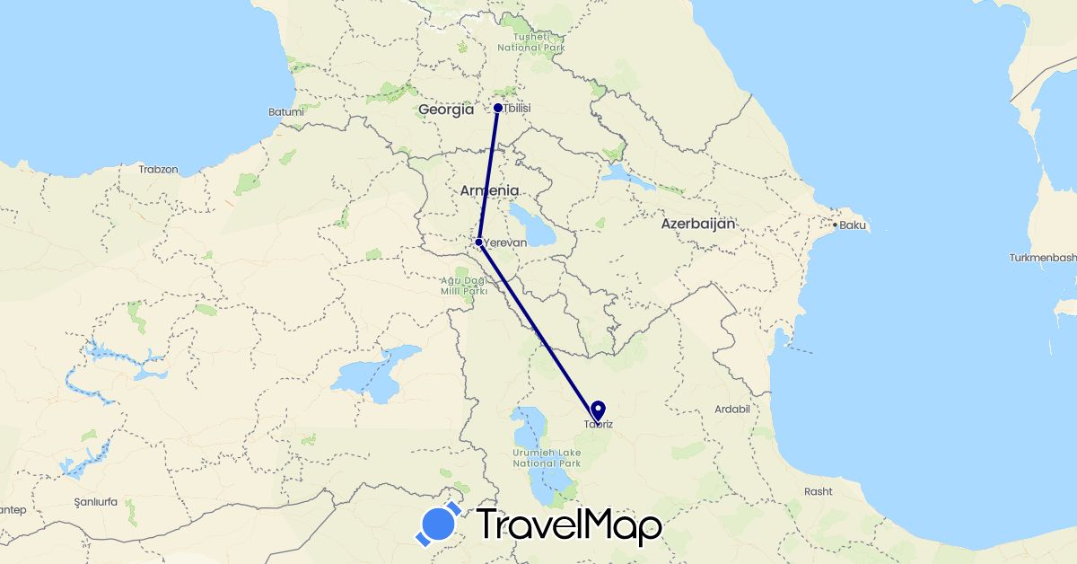TravelMap itinerary: driving in Armenia, Georgia, Iran (Asia)